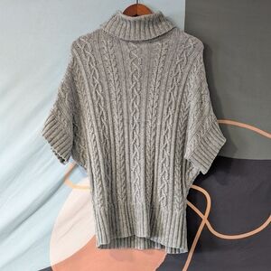 Un Deux Trois Gray Modal Blend Cable Knit Turtleneck Short Dolman Sleeve Sweater
